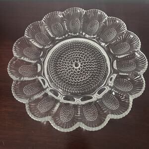 VTG INDIANA GLASS DEVILED EGG HOBNAIL PLATE 11" Sunflower